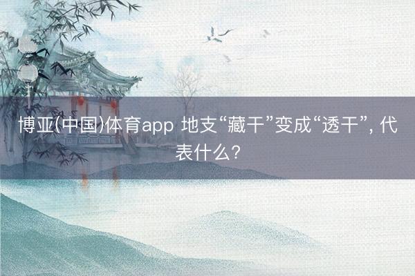 博亚(中国)体育app 地支“藏干”变成“透干”, 代表什么?